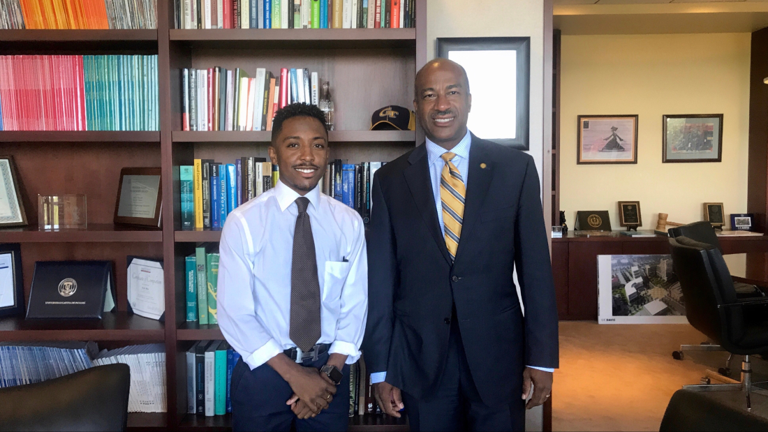 Chancellor May with student, Davares Robinson