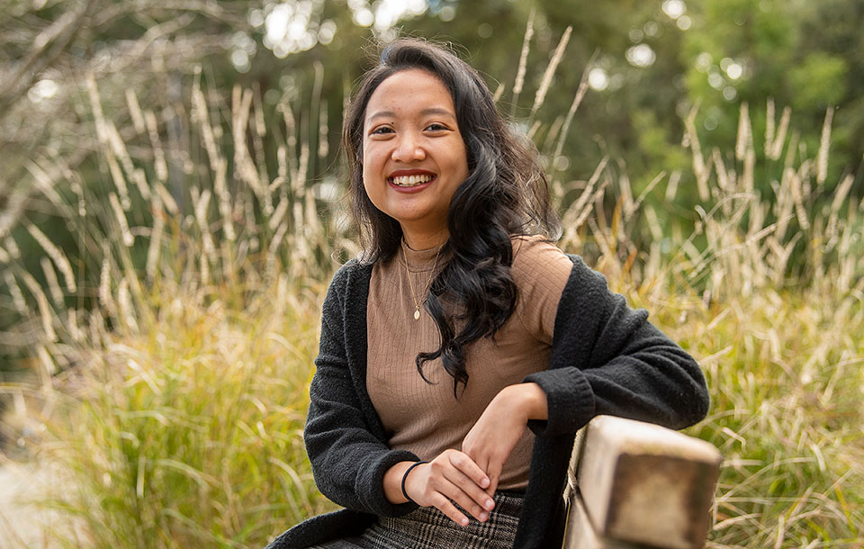 Aggie Hero, Katrina Manrique photographed in the arboretum on March 8, 2019. Manrique has contributed to improving mental health services for UC Davis students.