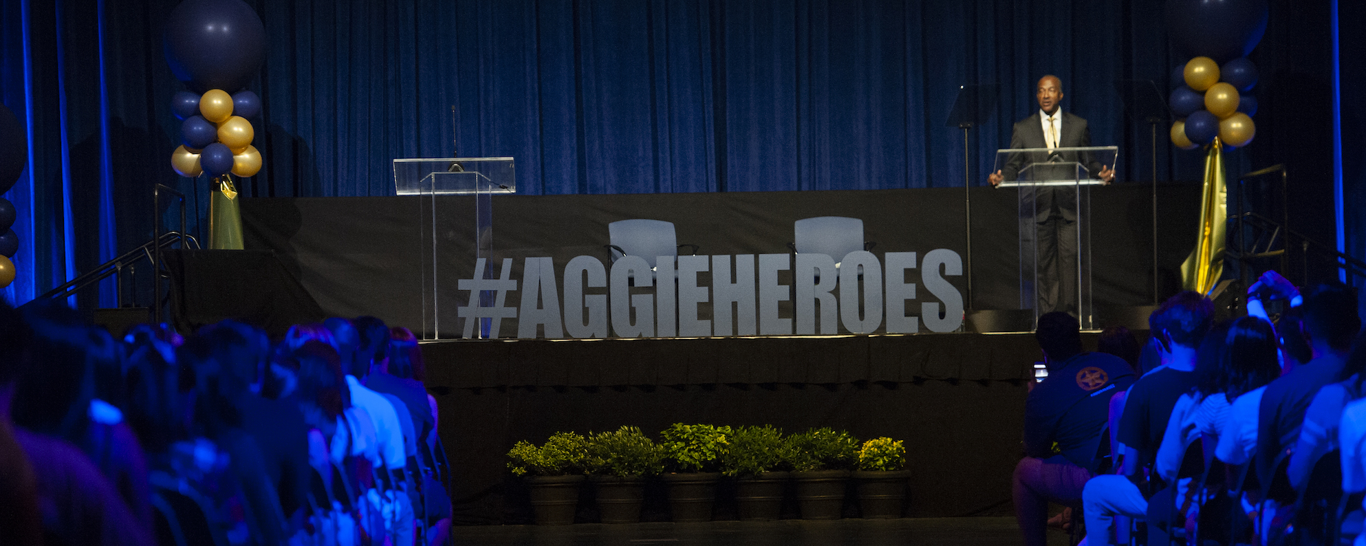 Chancellor May invites the UC Davis community to _become_ Aggie Heroes at the 2018 Fall Welcome.