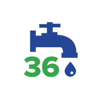 Blue and green faucet graphic with #36