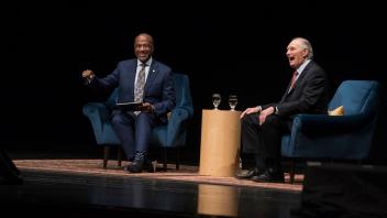 Chancellor May holds a Q&A session with Alan Alda 