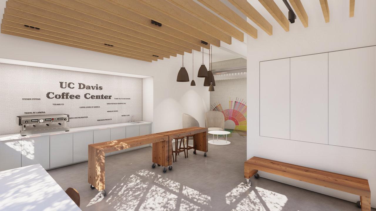 A rendering shows the design of the Coffee Center lobby and espresso bar