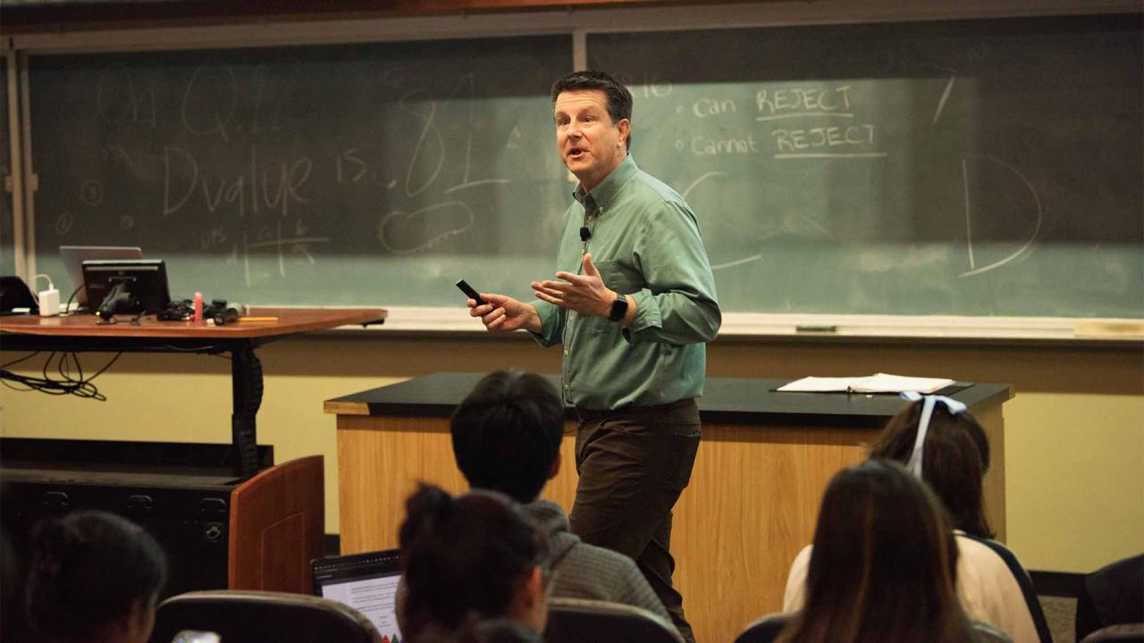 Professor Jay Stachowicz teaching in lecture hall.