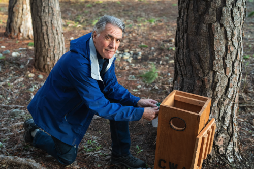 John Edie with wooden duck box