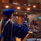 Chancellor May ends his commencement speech with Live Long and Prosper!