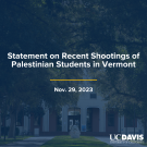 Graphic with "[Statement Recent Shootings of Palestinian Students in Vermont.png]" and "Nov. 29, 2023" text.